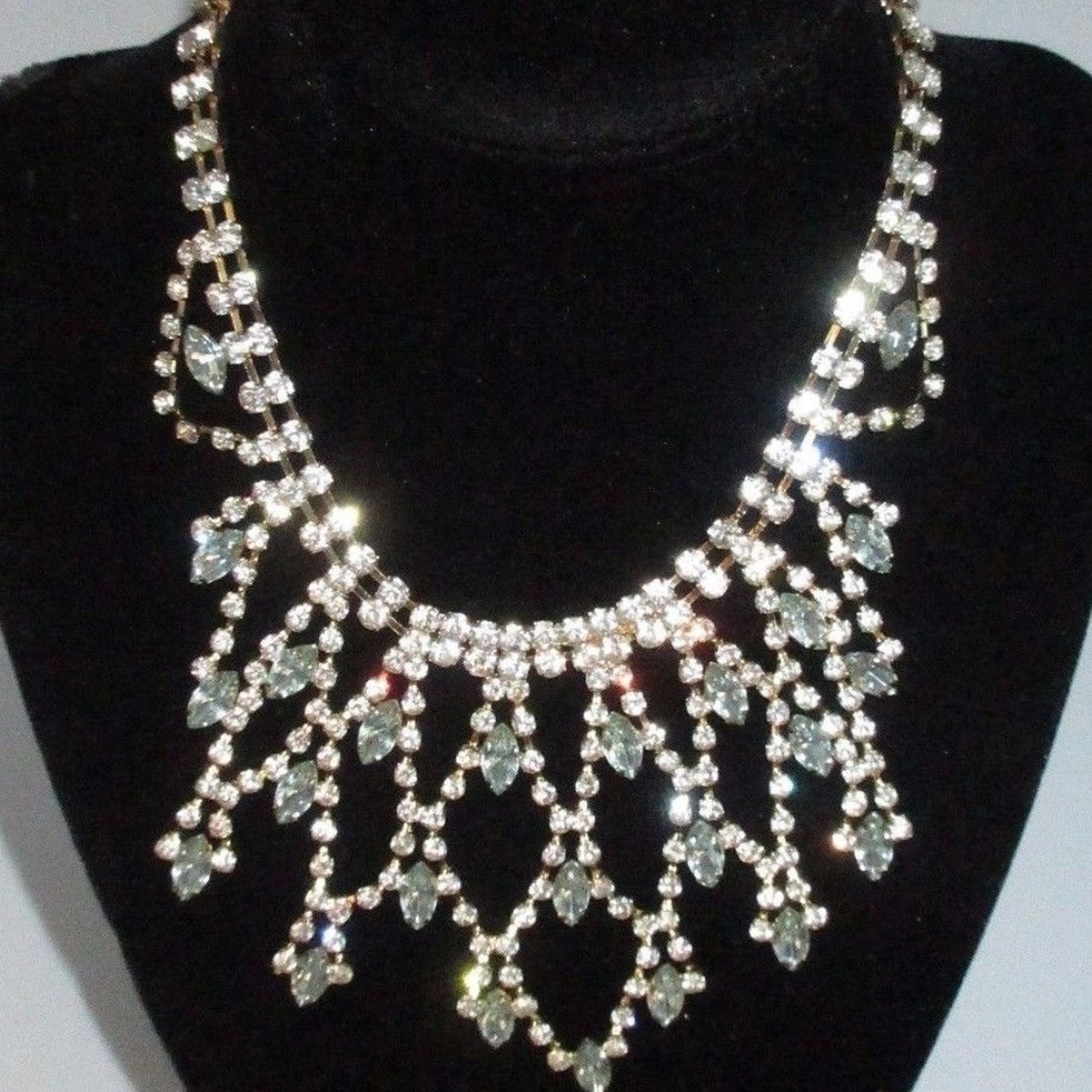 Vlntage Very Light Blue and Crystal Necklace